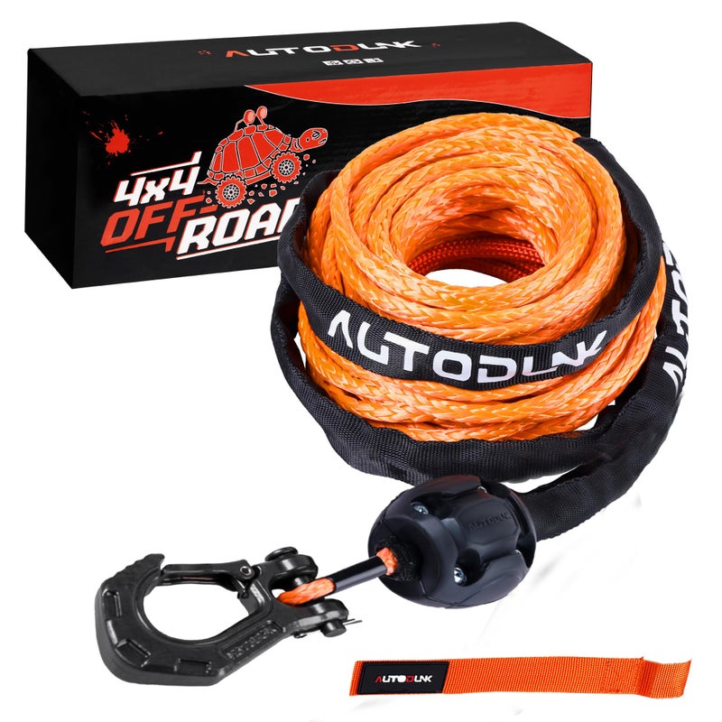 AUTODUNK Synthetic Winch Rope Cable Kit 1/4"" x 50 ft 9500Lbs Orange Winch Rope Line with Protective Sleeve+Rubber Stopper+Winch Hook+Safety Pull Strap for ATV UTV SUV - Image 1